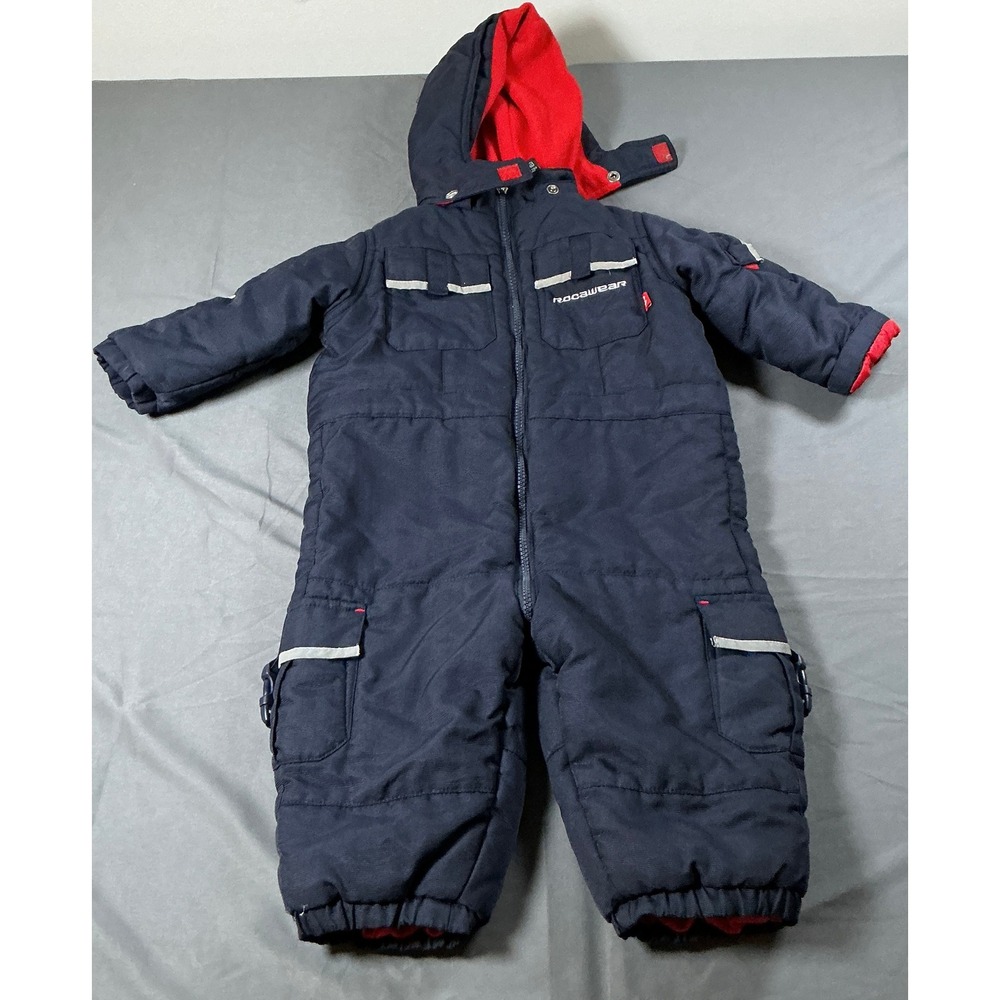 Rocawear Baby Boys Navy Blue Red Fleece Lined Hooded Winter Snowsuit 24M RN46795